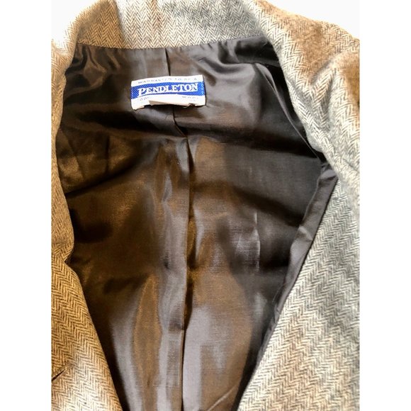 Vintage Pendleton Womens Jacket Coat Gray Herringbone Buttons Lined Wool 10 - Picture 10 of 11